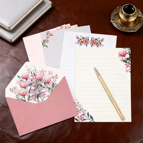 37 Pcs Stationery Paper Envelopes Set | Includes 24 Writing Paper & 12 Envelopes & 48 Stickers, Floral Letter Stationary Set for Wedding Invitations (6 Style) - color: Warm Floral
