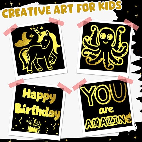 ZMLM 165 Pcs Rainbow Scratch Paper Art Notes - Crafts for Kids Ages 4-8 | Mess Free Classroom Prizes,1st 2nd 3rd Grade School Activity Bulk, Back to School Gifts for Students from Teacher - style: Gold