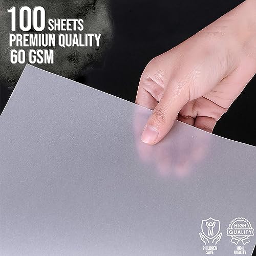 Raimarket Tracing Paper for Drawing 100 Sheets, 8.3"x11.7" 60gsm Transparent Paper, Translucent Vellum Trace Paper for Sketching, Preliminary Drawing, Overlays, Sewing Patterns, Architectural Drafting - color: White_Paper