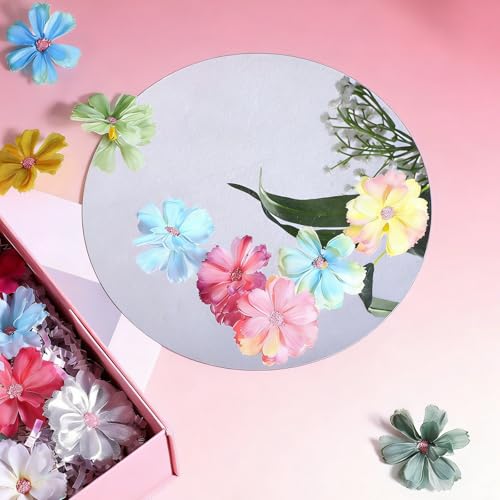 100PCS Small Fake Flowers for Crafts Paper Flowers Embellishments 3D Mini Artificial Silk Daisy Flower Fabric Applique Flower Heads for DIY Graduation Cap Garland Decoration Wedding Party Garden