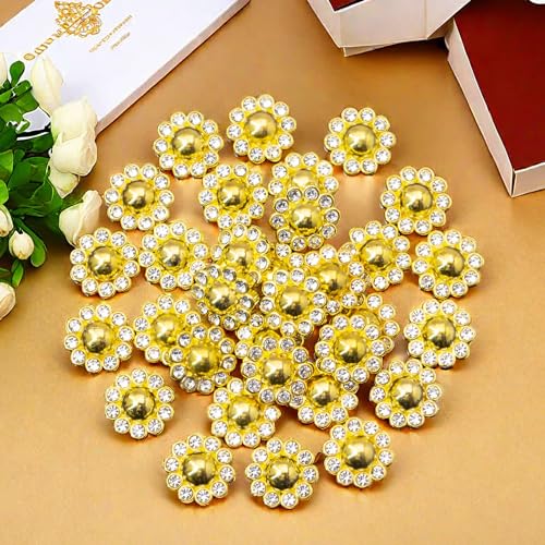 50 pcs Rhinestone Faux Pearl Buttons, Gold, 14mm - color: Gold