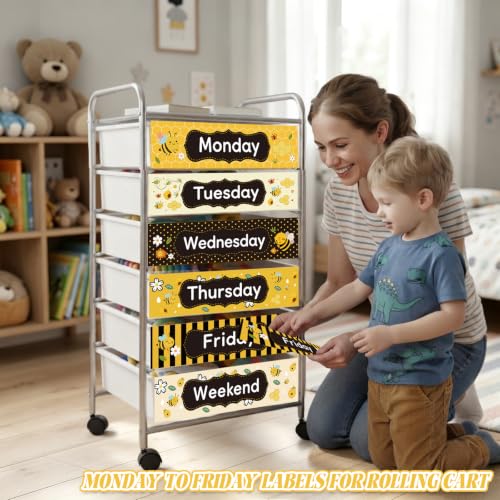 36 Pcs Days of The Week Stickers, Large Monday to Friday with Weekend Labels Classroom Rolling Cart Stickers, Waterproof Back to School Bee Weekly Organizer Decals for Kids - color: Bee