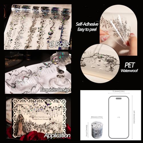 PET Tape Stickers for Scrapbooking Supplies,Retro Gothic Scrapbook Stickers - color: Night Pact