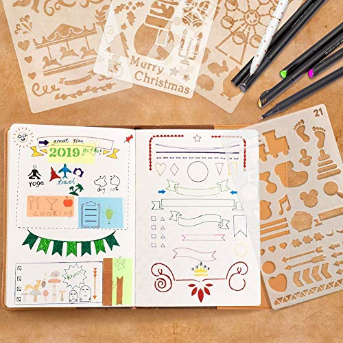 36 PCS Plastic Journal Stencils for Bullet Junk Journal Notebook Diary Drawing Scrapbook Journal Stencil Templates 4x7 Inch