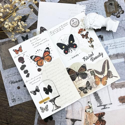 Sticker Book for Adults, 180pcs Vintage Washi Stickers for Journaling and 20 Sheets Adhesive Scrapbook Papers for Scrapbooking Aesthetic Butterfly Scrapboook Stickers for Bullet Junk Journal Supplies - color: Butterfly