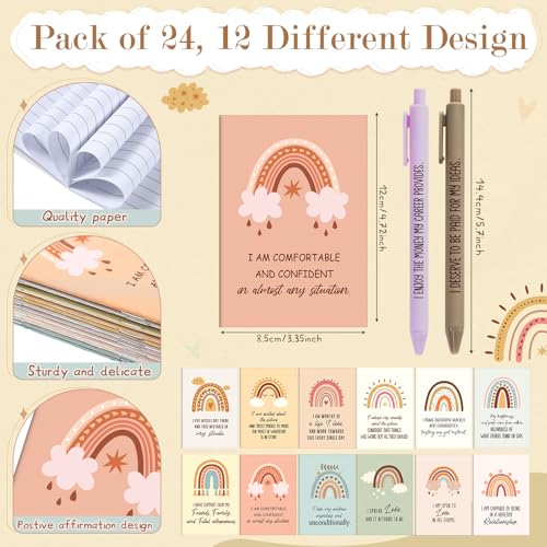 Mooliwe 48 Pcs Affirmation Notebooks Pens Bulk Gifts, Gratitude,Cute | Small Bags Included, Motivational Notepads for Women, Daily Affirmations Journal, Stress Relief Self-care, Employee Rewards - style: Cute