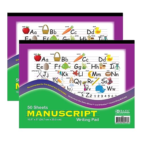 BAZIC Products Cursive Handwriting Pad – 10.5" X 8", Handwriting Paper, Kids Learning Practice Workbook, Writing Paper with Lines for Kids, Toddler, Kindergarten, 50 Sheets/Pack, 2-Pack