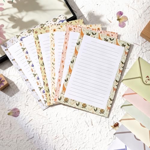 50 Pcs Stationery Paper Envelopes Set,No-Bleed Lined (6Style) | Includes 24 Writing Paper & 24 Envelopes with 24 Round Stickers, Cute Animal Letter Writing and Stationery Paper Envelopes - color: Cute Forest