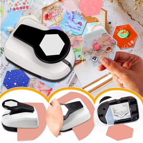 Hexagon Paper Punch, Hexagon Punch 1.97 Inch for Scrapbook DIY Arts Project | Hexagon Cutter for Crafting | Large Hole Punch Shape | Reinforced Spring Lever Punch | Precise & Clean Cut | Easy to Punch - style: Hexagon