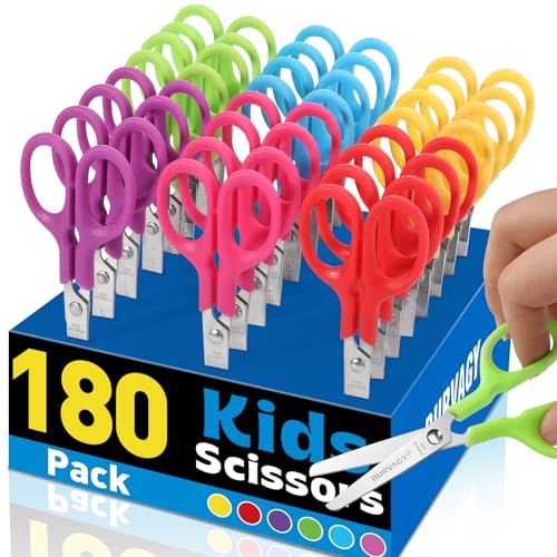 BURVAGY 180 Pack 5" Kids Scissors Safety Children Small Scissors for School - color: 180 Pack