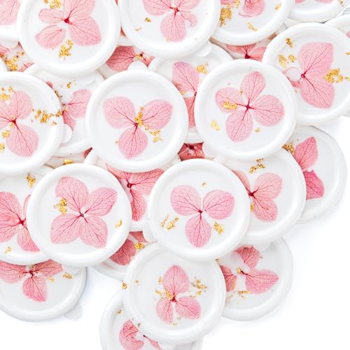 Nuvretk 20pcs White Wax Seal Stickers with Dried Flowers & Gold Foil – Handmade Envelope Seals for Wedding Invitations & Gift Wrapping (Pink) - color: Pink