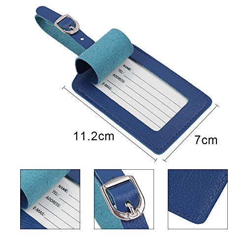 Vigorport Luggage Tags, Leather Personalized Suitcase Tag Set of 4 Pack - color: Blue