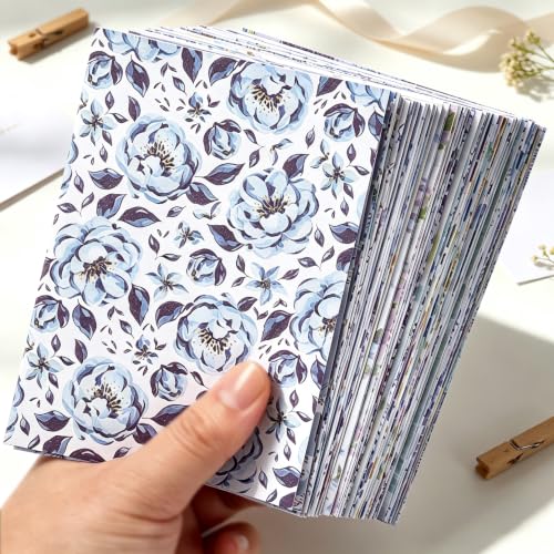 100 Pcs Watercolor Flowers Textured Paper,Craft Paper Kit，Decorative Paper，for Junk Journal Supplies，DIY Collage，Decoupage Card Making Supplies，Collage Background（Blue） - color: Blue
