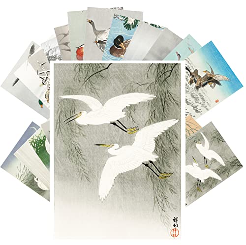PIXILUV Vintage Postcards (24 pcs 4"x6" each) Swans Herons Dusk Vintage Japanese Engraving by Koson Ohara Retro Notecards Greeting Card Reprint - color: multicolor