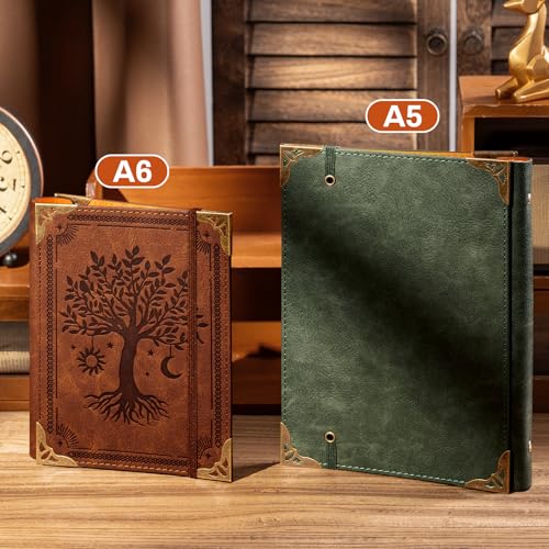 Ovesmusl PU Leather A6 Binder 6 Ring Mini Journal Cover Binder 5.5”x7.5” - color: Brown Tree, size: A6 Binder Cover