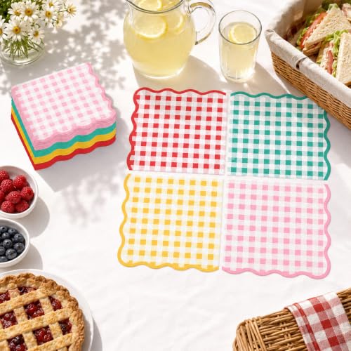 4 Colors Gingham Paper Napkins - 50Pcs, 2Ply, 6.5 x 6.5 Inches - color: Gingham