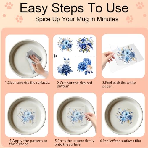 4 PCS Blue Floral Cuttable UV DTF Stickers - style: blue floral