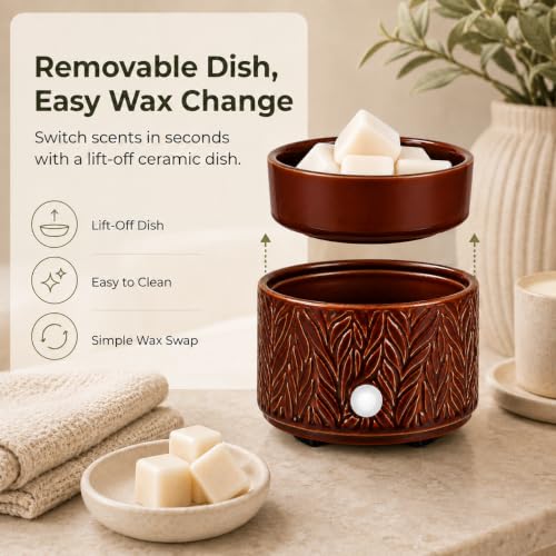 nawaza Ceramic Wax Melt Warmer 4-in-1 Electric Scented Candle Wax Burner - color: Dark Brown-01