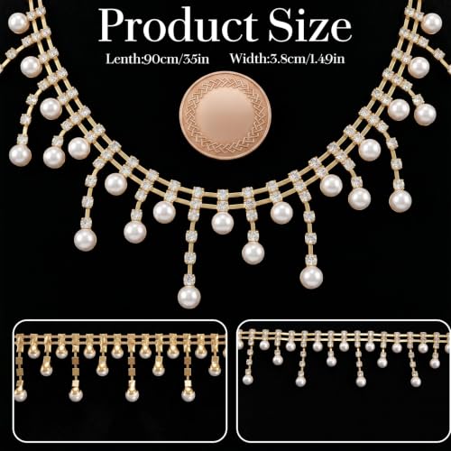 1 Yard Rhinestone Fringe Trim, Pearl Trim Crystal Beaded Fringe Trims