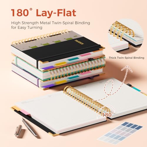 Line Hardcover Spiral Notebook with Removable Dividers Tabs & Ruler, 5 Subject Notebook College Ruled, 300 Page, Large 8"x10" B5 Notebooks for Work School, Lined Journal for Women & Men, Black - color: Black, size: 8"x10"(B5)