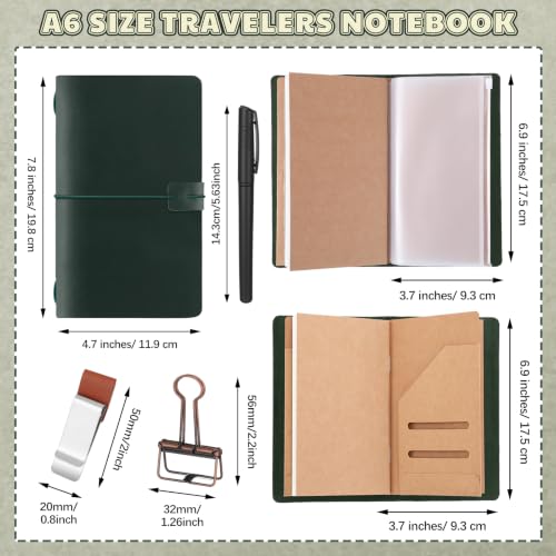 Thenshop Leather Travel Notebook 3 Inserts, Green, Pocket Size - color: Green, size: Pocket Size