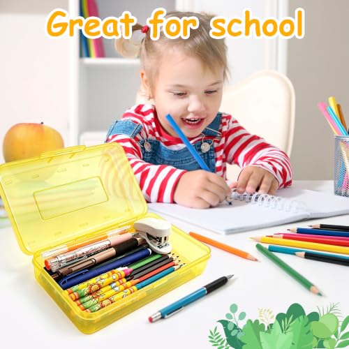 Pencil Box , Hard Plastic Pencil Box Large Capacity Crayon Case ,Organizer Plastic Containers with Snap Lid , Stackable Storage Boxes for Art Craft Office & Classroom Back to School Supplies , Yellow - color: Yellow
