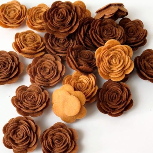 24pcs Felt Fabric Flowers Embellishments for Crafts, 1.2 inch Nonwoven Appliques Ornament with 30 Stickers for DIY Gift Wrapping Cards, Sewing, Scrapbook, Photo Frame Album Decoration (Brown Series) - color: Brown Series