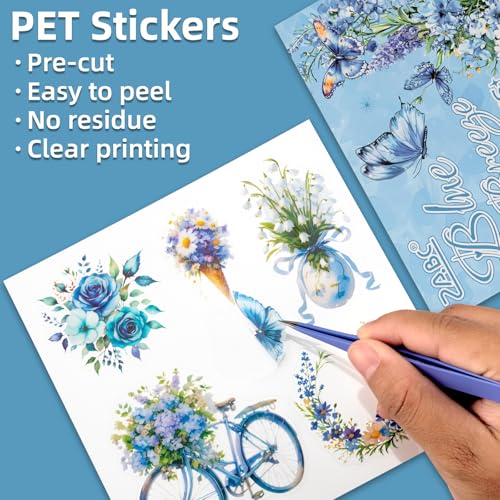 Blue Butterfly Garden Theme Sticker Scrapbooking Supplies for Junk Journal, 30 Sheets PET Stickers - Vintage Journaling Stickers, Ephemera Sticker Book Pre Cut(TZ-005-002) - color: The Blue Wind