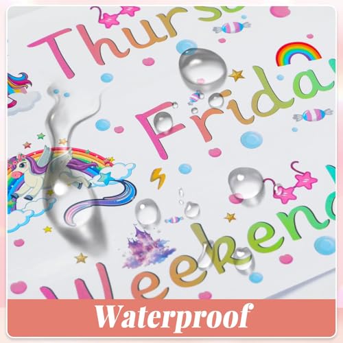 36 Pcs Days of The Week Stickers for Drawers, Large Monday to Friday with Weekend Labels Waterproof Unicorn Weekly Organizer Decals for Kids Classroom Rolling Cart Back to School - color: Unicorn