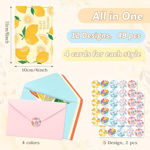 Thank You Cards 48 Bulk with Envelopes & Stickers 10x15cm for Kids Friends - color: Thank you 2