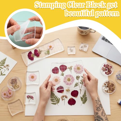 Mudder 7 Pcs Acrylic Stamp Blocks Set Clear with Grid Lines,Square Arc Edge - style: Square Arc Edge