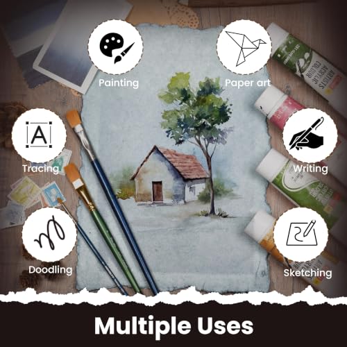 LEATHER VILLAGE Grey Deckled Edge Handmade Watercolor Paper 7.5x11.5 | 50 Sheets of 150 GSM thick cotton paper in soft grey tone for drawing, watercolor, ink, sketching and letter writing - color: Grey Toned, size: 7.5"x11.5"