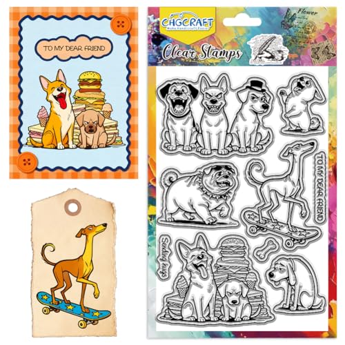 CHGCRAFT Funny Dogs Clear Stamps Delicious Food Pattern Silicone Stamp Seal for DIY Scrapbooking and Card Making Paper Craft Decor 6.3 × 4.3 Inch - style: Funny Dogs