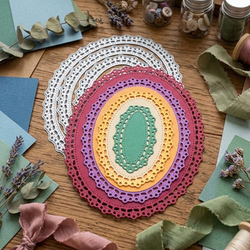 Oval Nested Border Die Cuts for Card Making, Flower Oval Lace Frames Carbon Steel Cutting Dies, Metal Die Cutting Mold, Scrapbooking Dies, DIY Etched Embossing Stencil for Craft - color: Silver-6Oval