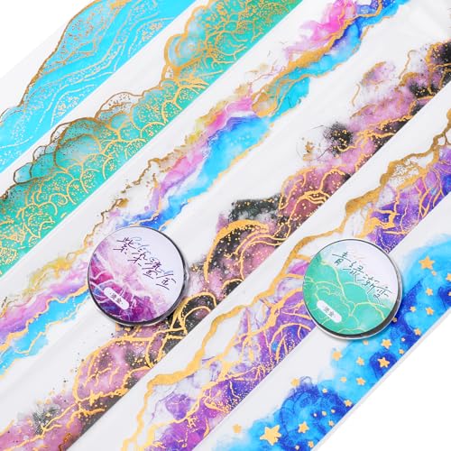 6 Rolls Pet Tape Stickers Washi Tape Gradient Watercolor Tape Craft Tape Journaling Tape Purple Washi Tape Vintage Washi Tape Aesthetic Tape for Crafts Pet Stickers for Journaling 1.38in Wide - style: Watercolor