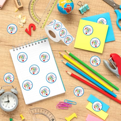 Haooryx Back to School Stickers, 500Pcs Welcome to 1st Grade Sticker 2 Roll | Self Adhesive Vinyl, Water Bottle Activity Pad, First Day of School Student Teacher Scrapbook Supplies Greeting Card Making - style: Welcome to 1st Grade