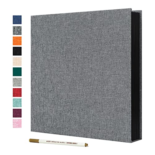 Spbapr Large Photo Album Self Adhesive Linen Cover Magnetic Scrapbook Album DIY Scrap Book 40 Black Sticky Pages for 3x5 4x6 5x7 8x10 Pictures with A Metal Pen 11"x10.6" 40pages - color: Grey, size: 11''x10.6''40pages