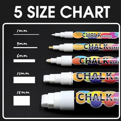 White Window Chalk Markers Pen, 5 Pack White Window Chalk Markers for Cars Glass Washable - Ideal for Use at Home, School, Office, Erasable, Dust-Free, Non-Toxic, 5 Nib Sizes (1, 3, 6, 10, 15mm) - size: 5 pcs White Multi-Size