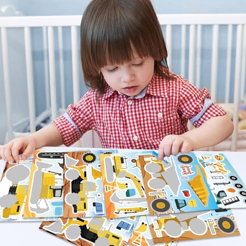 24 Sheets Make Your Own Construction Vehicle Stickers, Make-a-face Stickers - style: Construction Vehicle