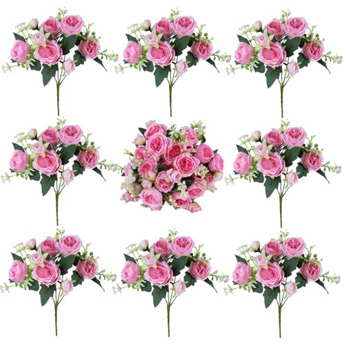 8 Pack Peonies Artificial Flowers Centerpieces for Tables - color: Dark Pink