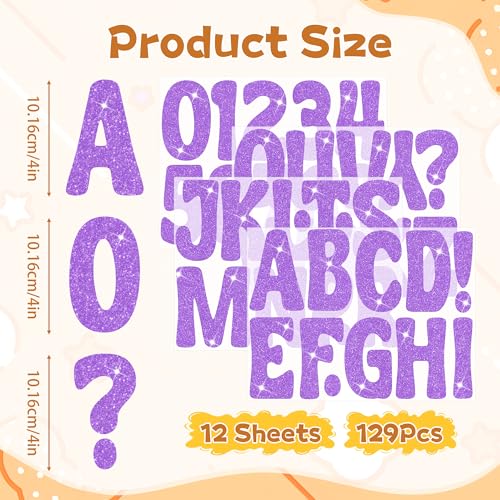Bulletin Board Letters 129 PCS Glitter Letter Stickers Large 4 Inch, Purple - color: Purple, size: 4 Inch