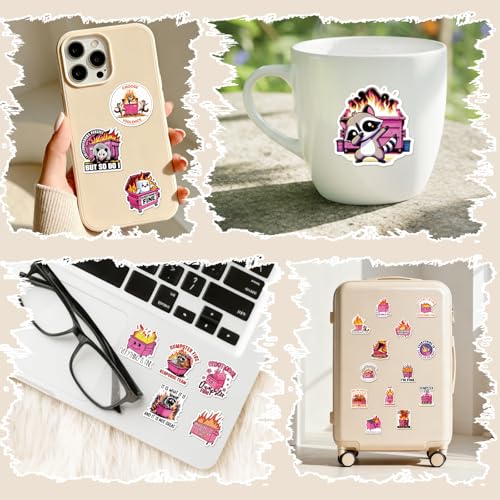 Pink Dumpster Fire Stickers - 50 Pcs Cute Meme Waterproof Decals - style: Dumpster