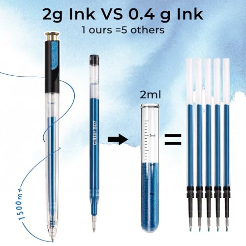 Blue Retractable Glitter Gel Pens, 12 PCS Large Capacity Metallic Ink Pen | 1 mm Fine Point Smooth Writing Color Gel Pens for Adult Coloring Book Note Taking Aesthetic Art Supplies - color: 12 Blue