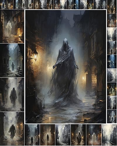 Decoupage Paper Pack (35 Sheets 6"x8") Mysterious Ghost in Old Victorian Town Foggy Halloween Night FLONZ Thriller Horror Vintage Pictures Cards for Decoupage, Craft and Scrapbook - color: Six