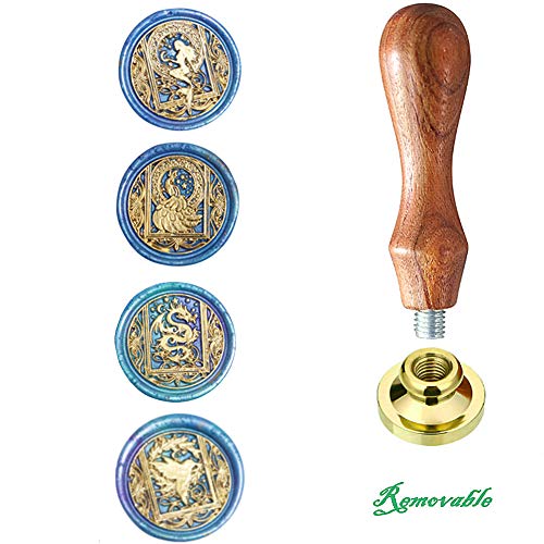 Wax Seal Stamp kit, ANBOSE Starry Animal Wax Seal Stamp Set with 4 PCS Removable Brass Heads and 1 Wooden Handle, Mermaid Peacock Dragon Hummingbird Sealing Wax Stamp for Letter Cards Invitations - size: Animal wax seal stamp kit 2