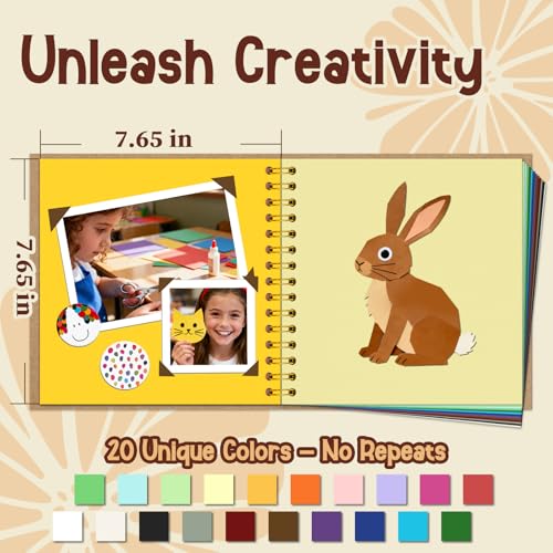 Children's Photo & Drawing Album 8 Inch Khaki | DIY scrapbook, spiral bound hardcover, 20 sheets/40 pages, creative gift for kids drawing writing stickers - color: Khaki, size: 8"x8"
