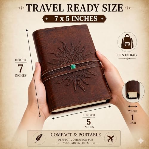 Leather Journal Refillable Lined Paper SUN Tree of Life Handmade Leather Journal Notebook Diary/Bound Daily Notepad for Men&Women Medium,Writing pad Gift for Artist,Sketch/Writing (small) - size: small