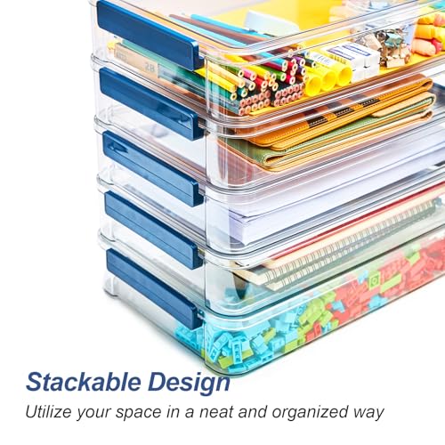 CATOOMUU 2-Pack 9x13 Clear Plastic Project Case Stackable Storage Box - color: Large-Blue