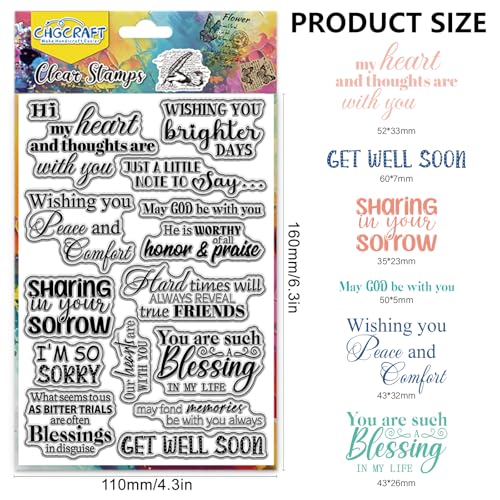 CHGCRAFT Sympathy Wishes Clear Stamp Silicone Clear Stamps Transparent Handicraft Stamps for DIY Scrapbooking Photo Album Decorative Cards Making, Word, 6.3x4.3inch - style: Sympathy Wishes