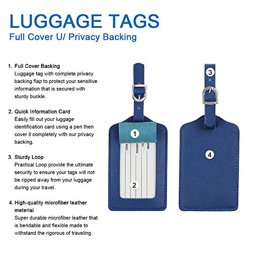 Vigorport Luggage Tags, Leather Personalized Suitcase Tag Set of 4 Pack - color: Blue